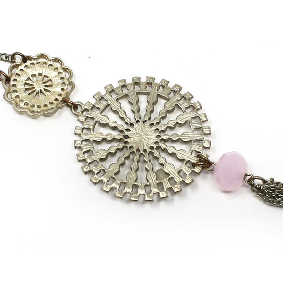Vintage Medallion Necklace Tiny Pastel Beads Chain Tassel 32" long - Hey Viv - Picture 5 of 7